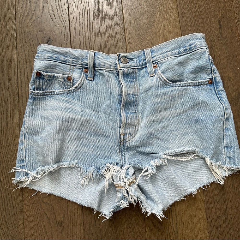 Levi's Light Blue Frayed Jean Shorts